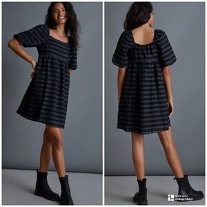 Anthropologie Marla Flounced Black Stripe Mini Dress 
Size L (runs large)